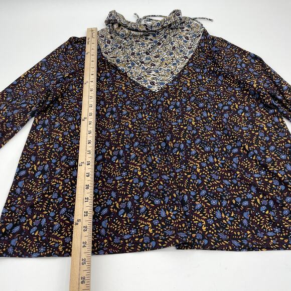 Floral Print Womens Shirt Size L Boho Long Sleeve Mock Neck Pullover Top - Picture 3 of 4